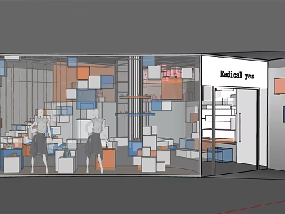 Radical yes Specialty Store With Mannequins Glass Window And Displayed Box Items 3d model
