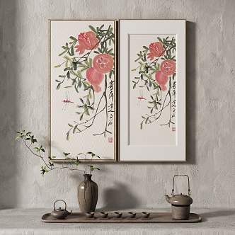 New Chinese Style Plant Painting Texture Decoration Painting Italian Minimalist Middle Ages 3d model