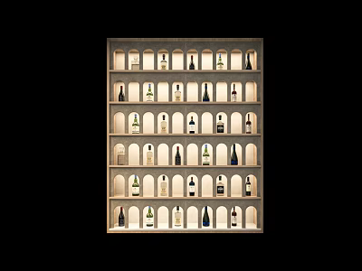 Elegant Modern Wine Cabinet With Illuminated Shelves And Arranged Wine Bottles 3d model