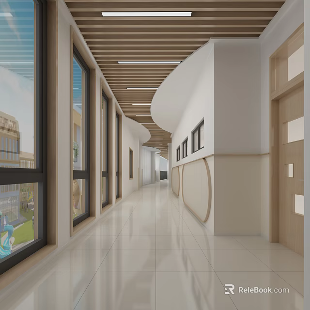 Modern Elevator Hallway With Long Corridor Bright Lighting And Sleek Floor Design 3d model