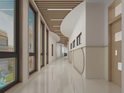 Modern Elevator Hallway With Long Corridor Bright Lighting And Sleek Floor Design 3d model