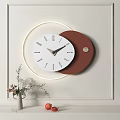 Modern Clock With Neon Ring Light White Brown Sections Light Colored Wall Decorative Vase Flowers 3d model