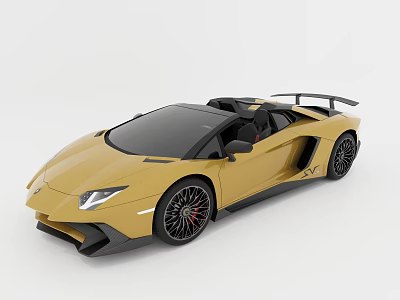 Sleek Yellow Convertible Sports Car With Black Roof Rims And Rear Spoiler 3d model