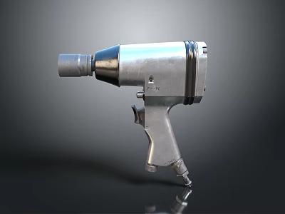 Silver Metal Pneumatic Wrench Heavy Duty Industrial Tool With Ergonomic Handle For Mechanical Repair 3d model