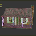 Rustic Wooden Cabin With Weathered Wood Roof Brick Chimney Front Porch And Shuttered Windows