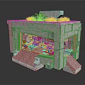 Detailed Stone Architectural Model With Steps Entrance And Top Purple Flowers