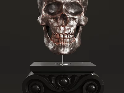 Medical Device Silver Colored Skull Model for Anatomy Teaching with Decorative Base 3d model
