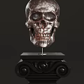 Medical Device Silver Colored Skull Model for Anatomy Teaching with Decorative Base 3d model