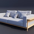 White Sectional Sofa With Wooden Frame Side Table And Soft Cushions 3d model
