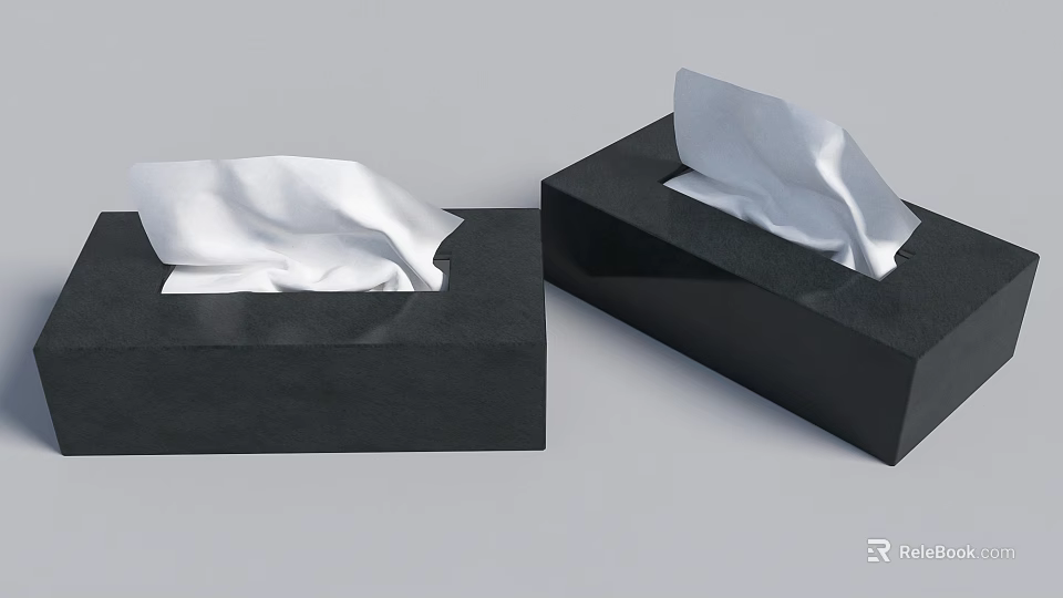Stylish Black Tissue Box With White Tissues For Home Daily Use 3d model 
