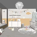Cozy Kids Room Interior Design With Canopy Crib Stuffed Toys Cloud Decor And Bunting Flags