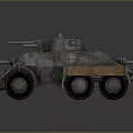 Armored Military Utility Vehicle With Multi Wheeled Metal Body And Cross Emblem