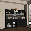 Modern Sideboard Cabinet With Storage Shelves Wine Bottles Glassware Drawers And Kitchen Appliances
