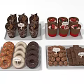 Delicious Assorted Desserts Chocolate Cups Strawberry Cups Donuts Balls And Squares On Trays With Labels