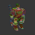 Rusty Green Brown Mechanical Robot Character With Armor And Lights 3d model