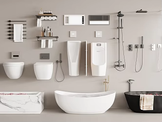 Modern Bathroom Appliances Bathtub Toilet Urinal Sprinkler 3d model