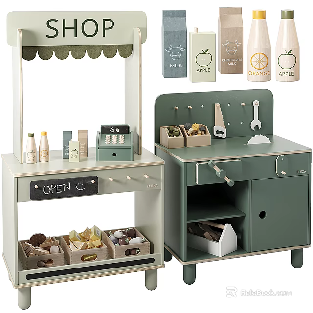 Wooden Play Kitchen Set With Storage And Accessories 3d model 