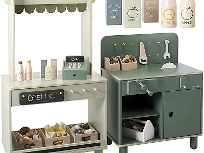 Wooden Play Kitchen Set With Storage And Accessories 3d model