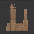 Toy Block Castle Building Constructed With Towers Flag And Surrounding Walls