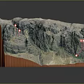 Stone Mountain Model With Wood Base And Red Markers On Rock Surface