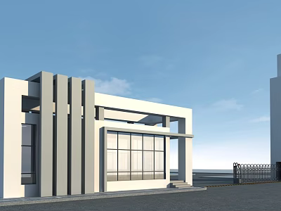 Modern Entrance Gate With Glass Panels And Metal Frames In Contemporary Architecture 3d model
