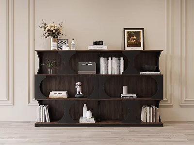 Decorative Cabinet with Books Decorations Vase and Picture Frame in Living Room 3d model