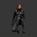 Woman With Red Hair In Black Tight Suit Kneeling Pose With Belt And Gloves