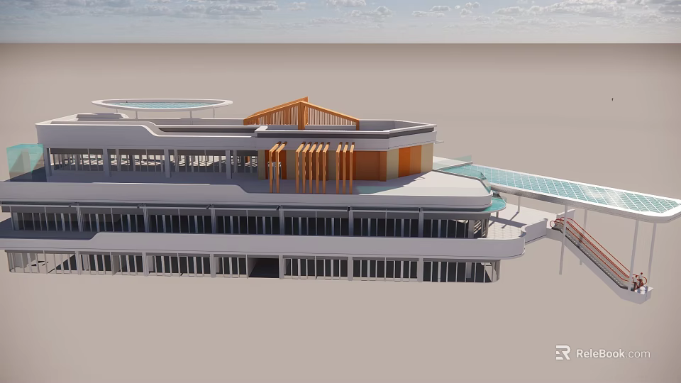 Modern Building Exterior Wall With Glass Windows Wooden Accents And Multi Level Design 3d model 