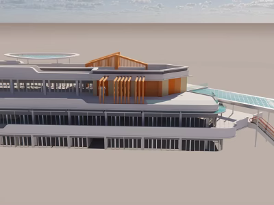 Modern Building Exterior Wall With Glass Windows Wooden Accents And Multi Level Design 3d model