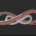 Curved Metallic Art Installation With Neon Red And White Lights In Infinity Shape