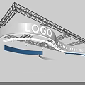 Modern Exhibition Hall Ceiling with Logo Spotlights and Curved Decorative Lines