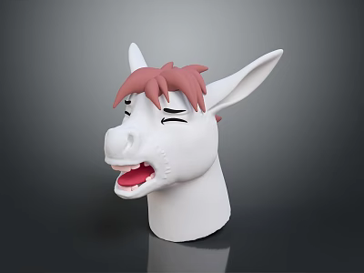 White Horse With Pink Mane Closed Eyes And Open Mouth 3d model