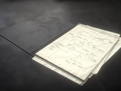 Open Black Folder With Papers Containing Math Formulas And Diagrams 3d model