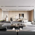 Modern Contemporary Office Interior Design With Sofa Coffee Table Desk Chairs Large Windows And Plants