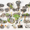 Garden Ornaments Collection With Stone Water Features Plants And Bamboo Decor