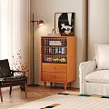 Modern Living Room Interior With Black Leather Chair White Sofa Wooden Cabinet And Floor Lamp