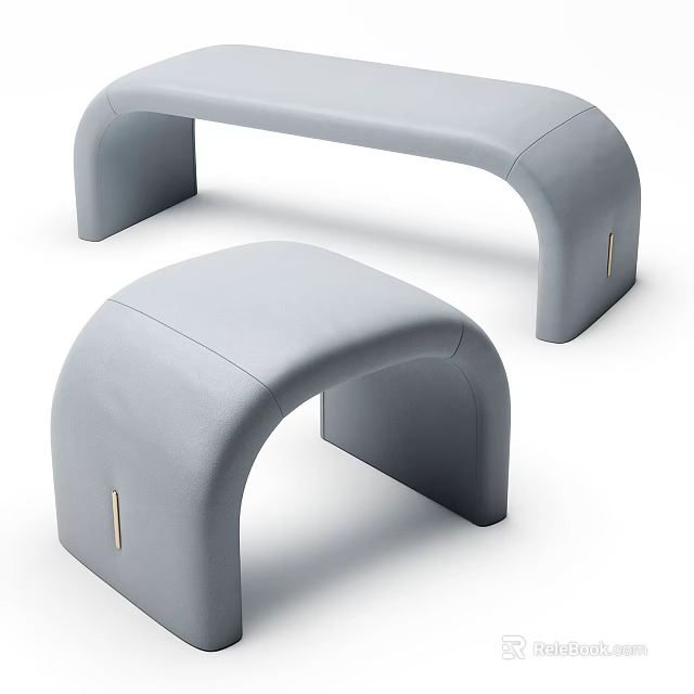 Modern Gray Curved Sofa Bench With Elegant Minimalist Design And Smooth Surface 3d model 