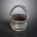 Vintage Handcrafted Pottery Basket With Curved Handle And Textured Design