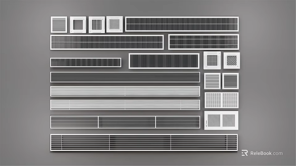 Various Styles Of Air Conditioner Vents With Grille Designs And Sizes 3d model 