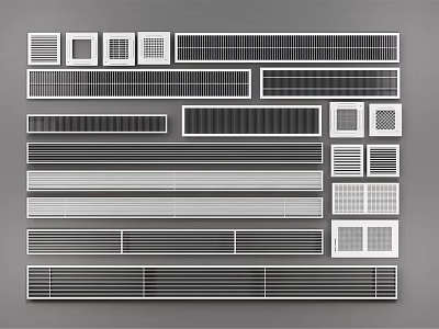 Various Styles Of Air Conditioner Vents With Grille Designs And Sizes 3d model