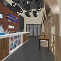 Restaurant Interior With Brick Wall Wooden Counter Stools And Nautical Decor