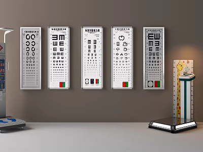 Professional Medical Equipment for Vision Testing Including Multiple Wall Mounted Eye Charts and Tools 3d model