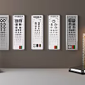 Professional Medical Equipment for Vision Testing Including Multiple Wall Mounted Eye Charts and Tools