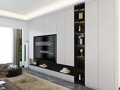 Modern White TV Cabinet with Open Shelves Decorations and Storage Design 3d model