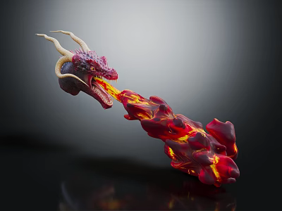 Fiery Mythical Dragon With Red Flames Horned Head And Breathing Fire 3d model
