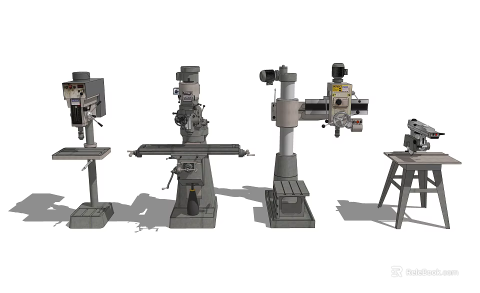 Heavy Duty Industrial Equipment With Drill Press Milling Machine And Radial Drill 3d model 