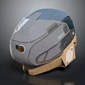 Futuristic UNSC Tactical Helmet With Gray Blue Beige Design And Circular Orbital Light