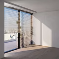 Contemporary Window Blinds Regulating Sunlight In Room With City View And Wooden Floor