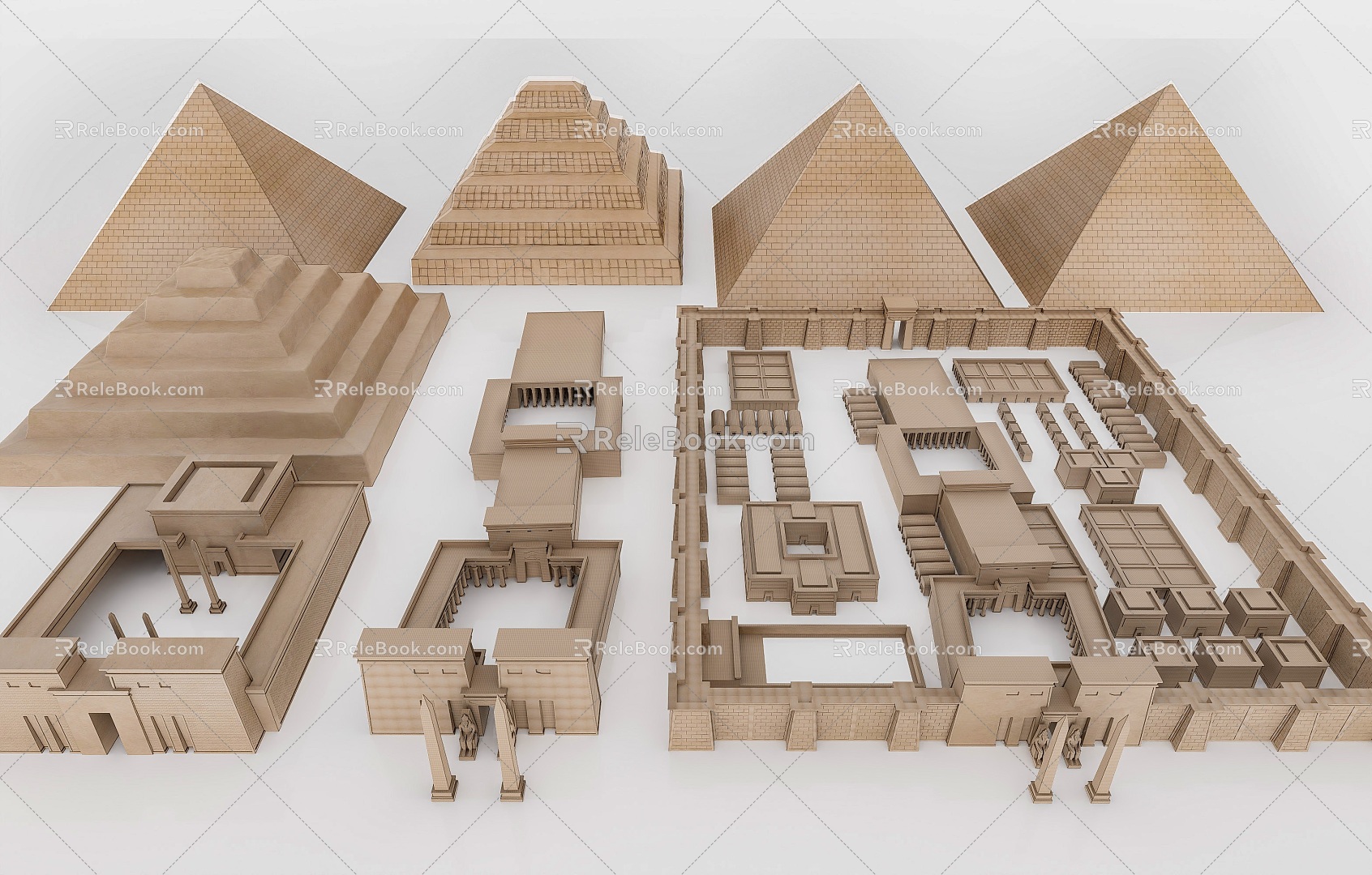 Ancient Egyptian Pyramid Architecture Combination Ancient Egyptian Temple Sacrificial Architecture Combination Meaning Characteristic Style Architecture Combination 3d model