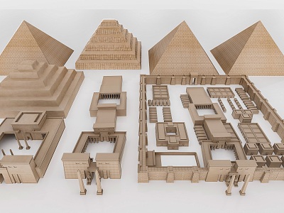 Ancient Egyptian Pyramid Architecture Combination Ancient Egyptian Temple Sacrificial Architecture Combination Meaning Characteristic Style Architecture Combination 3d model